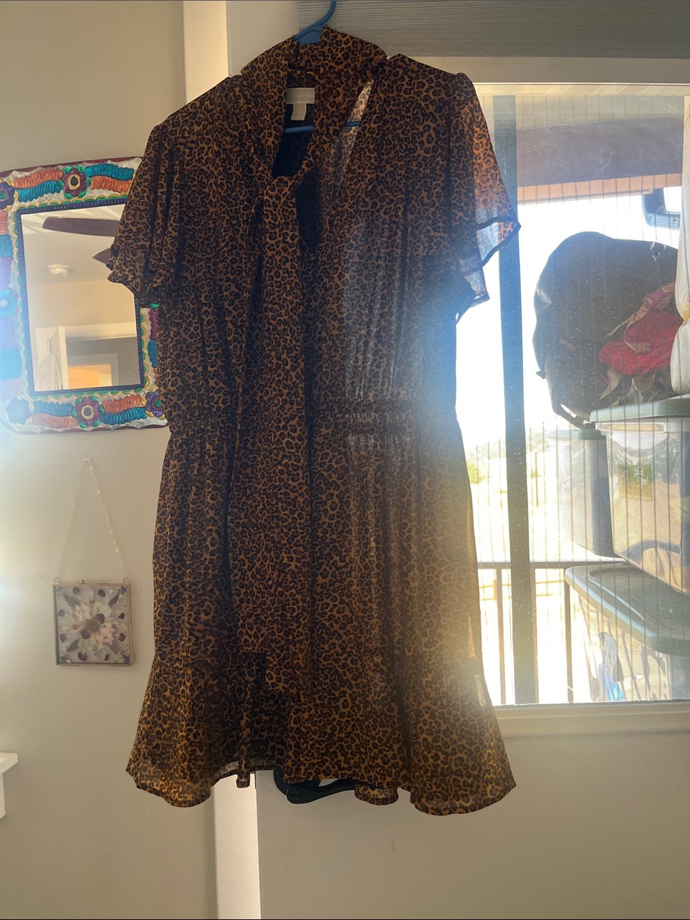 Michael Kors Leopard Print Tie-Neck Dress - Gold/Black
